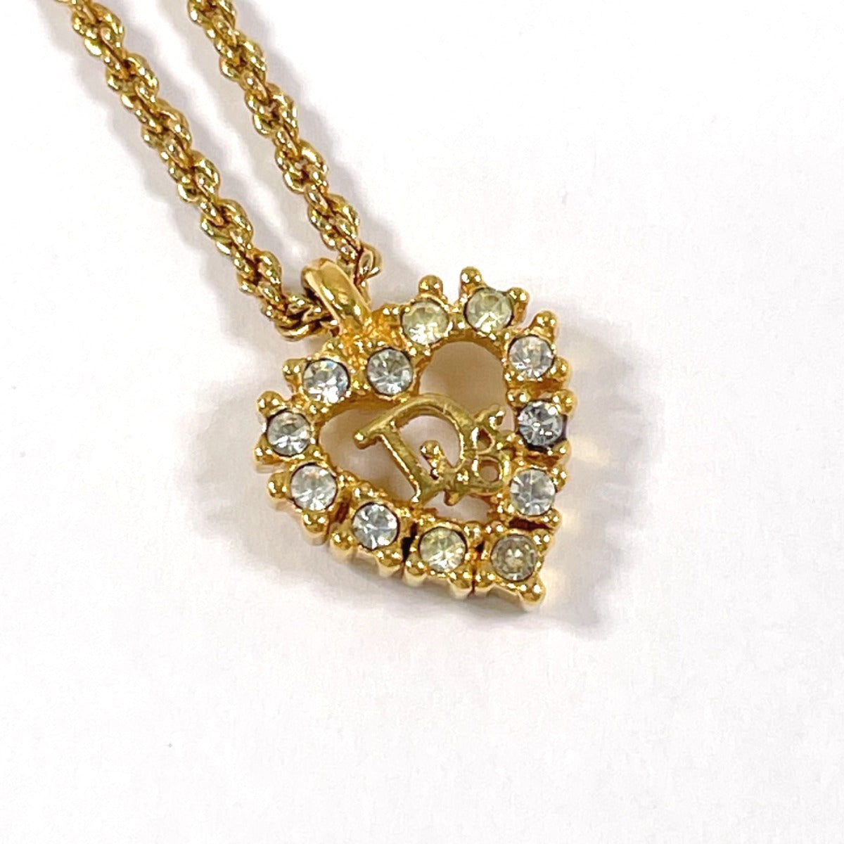 Christian Dior Necklace Heart logo Gold Plated/Rhinestone gold
