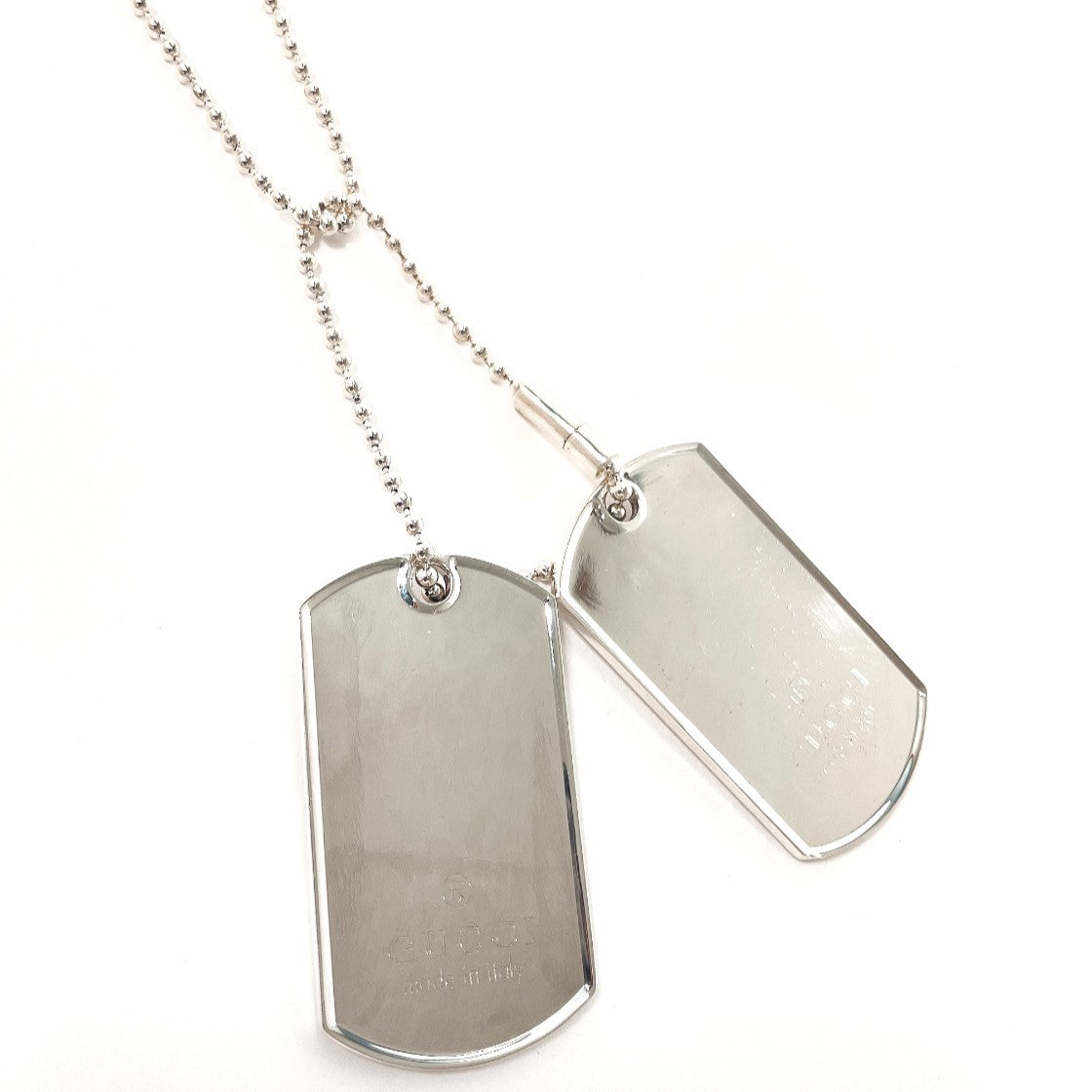 GUCCI Necklace dog tag double plate Ball chain Silver925 Silver