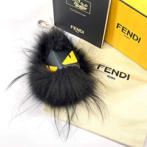 FENDI key ring 7AR386 Bagbugs Monster Bag charm leather/fur Black unisex Used