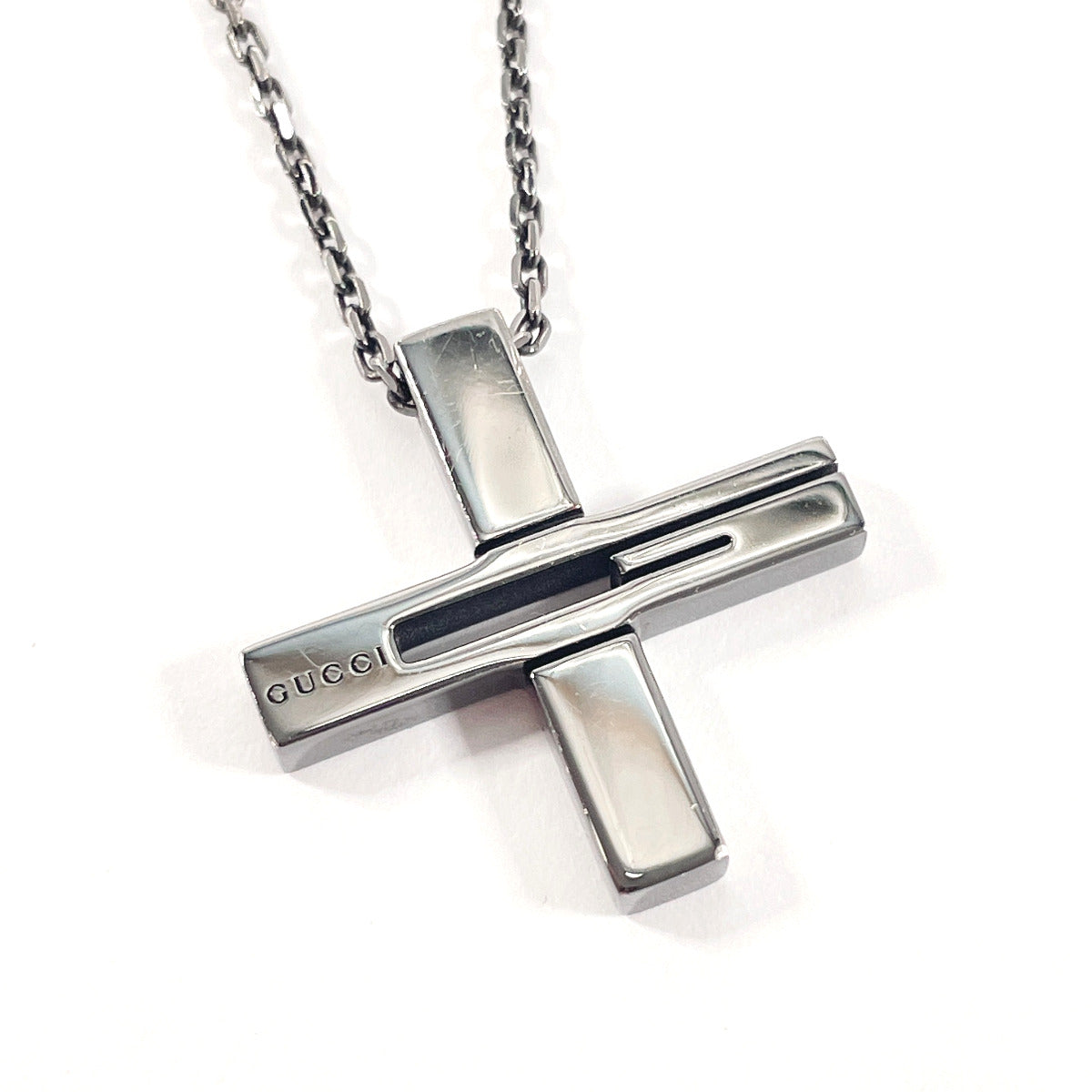 GUCCI Necklace Cross Cutout G Black rhodium plating Silver925
