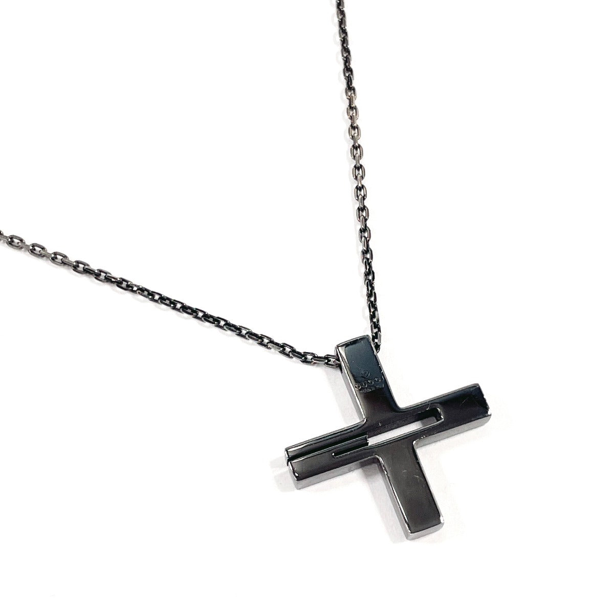 GUCCI Necklace Cutout G cloth Silver925 Black unisex Second hand
