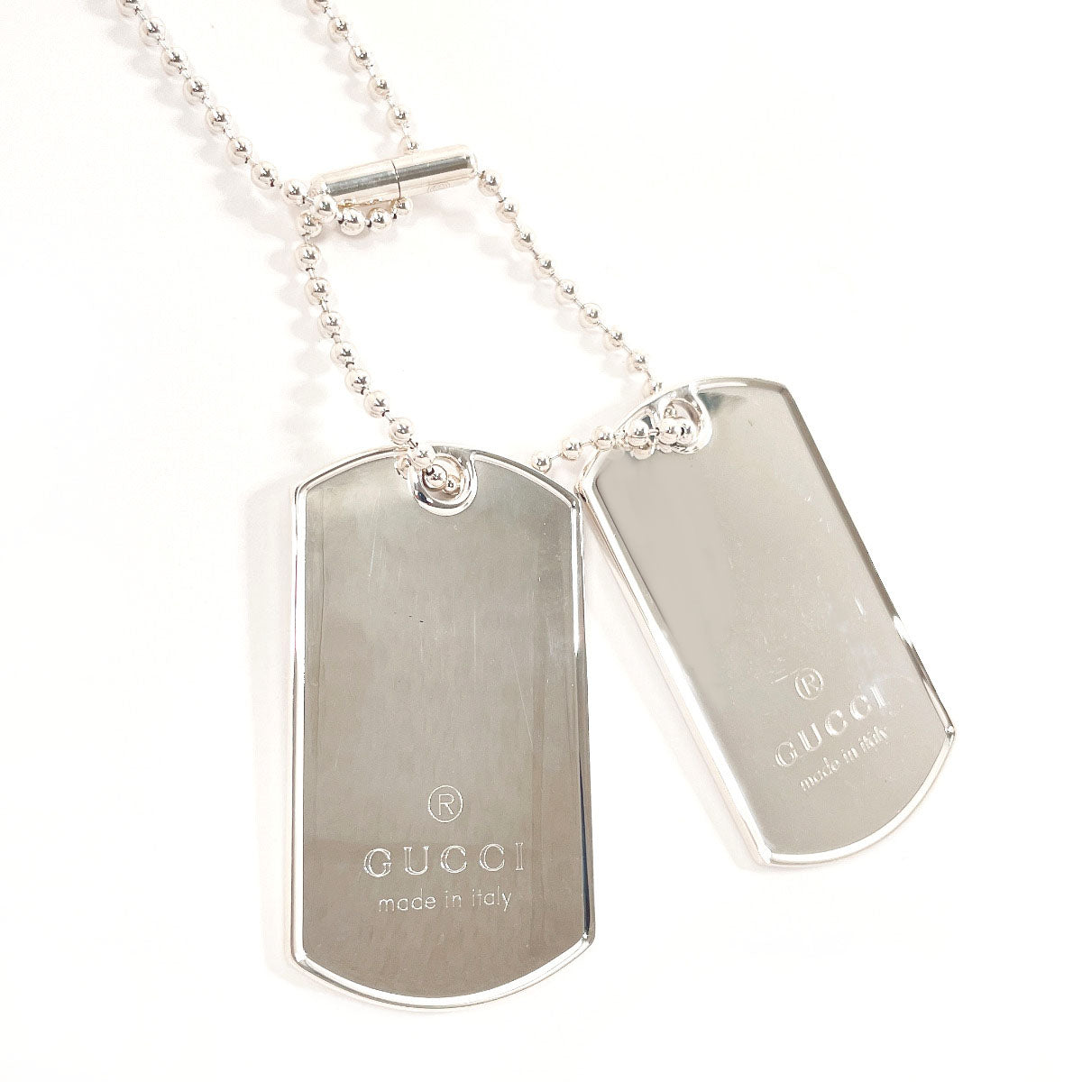 GUCCI Necklace dog tag double plate Ball chain Silver925 Silver
