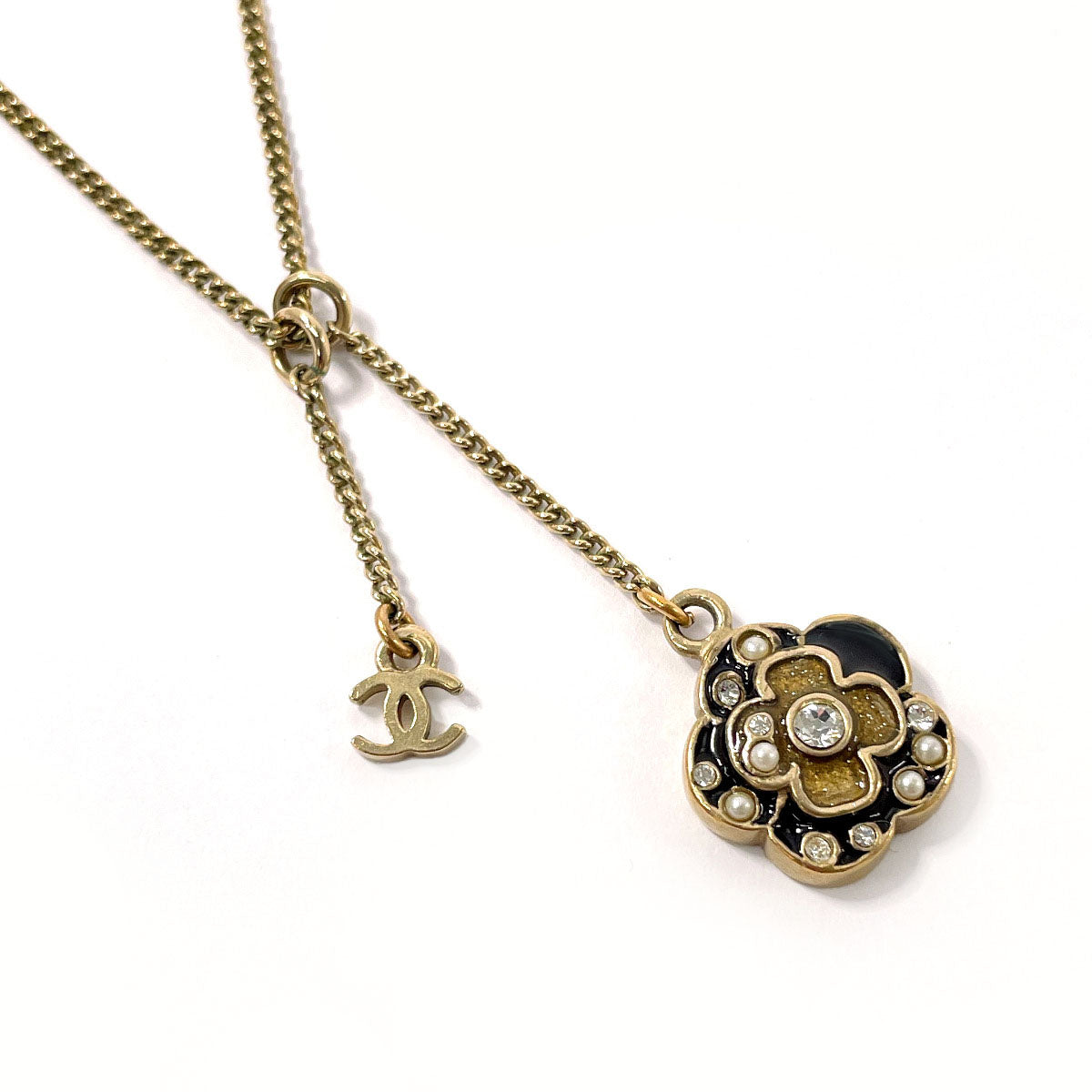 CHANEL Necklace Camellia COCO Mark vintage metal/Rhinestone gold