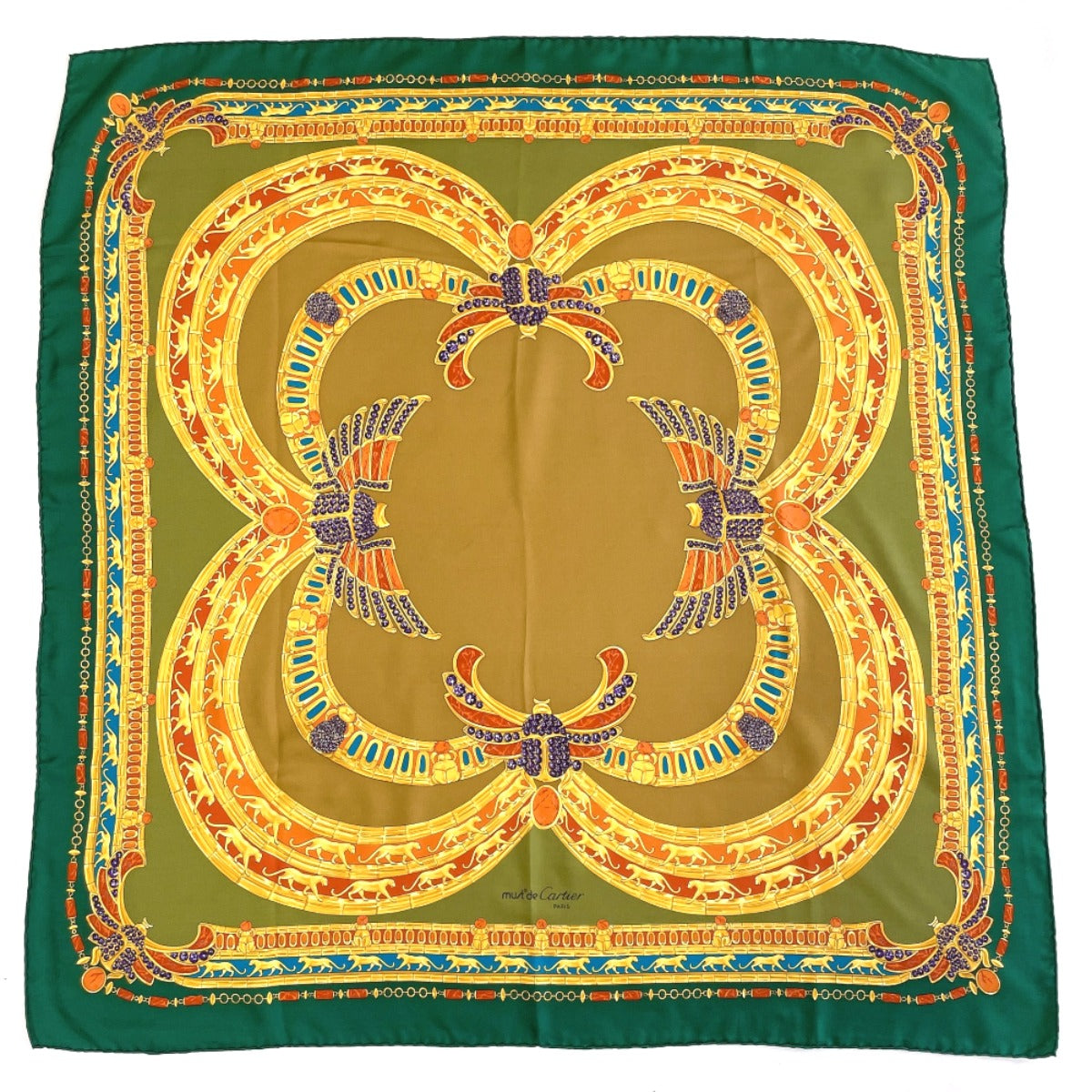 Cartier　スカーフ CARTIER カルティエ スカーフ ベージュ/ライトブルー パンサー