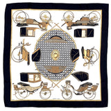 HERMES scarf Carre 90 LES VOITURES A TRANSFORMATION Folding hooded carriage silk Black Women Used