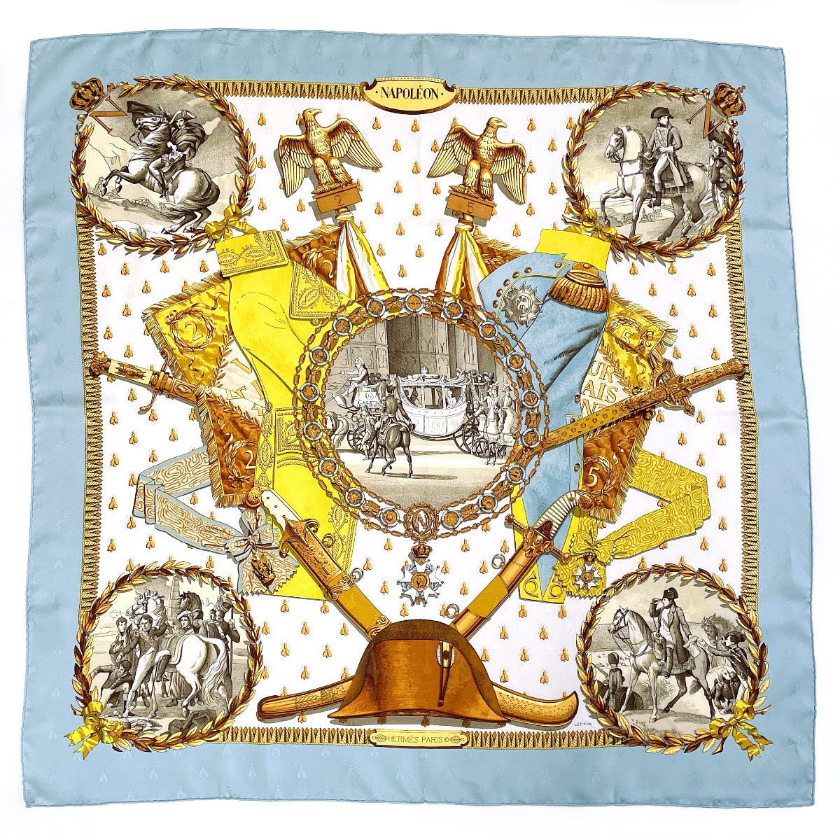 カ*ネ様 【⚠️最終お値下げ⚠️】 HERMES PARIS/カレ NAPOLE HERMES scarf Carre 90 NAPOLEON Napoleon silk blue Women Second