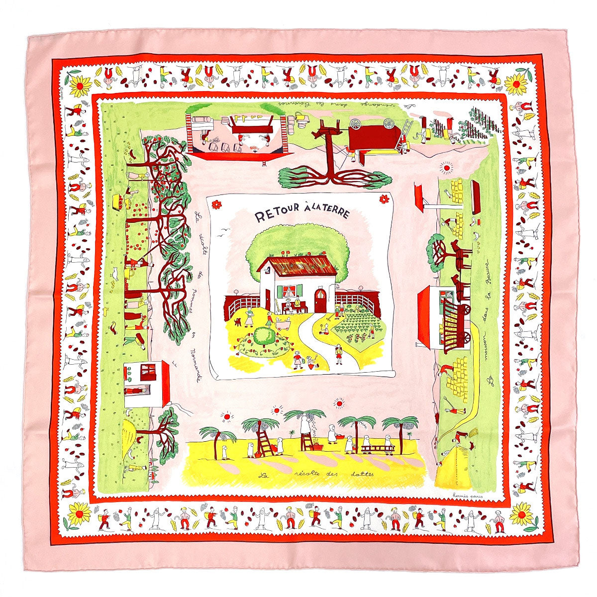 HERMES scarf Carre 90 RETOUR A LA TERRE return home silk pink
