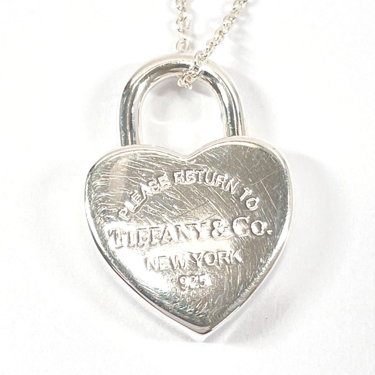 Return to Tiffany & Co Heart Padlock Lock Pendant Necklace in Silver