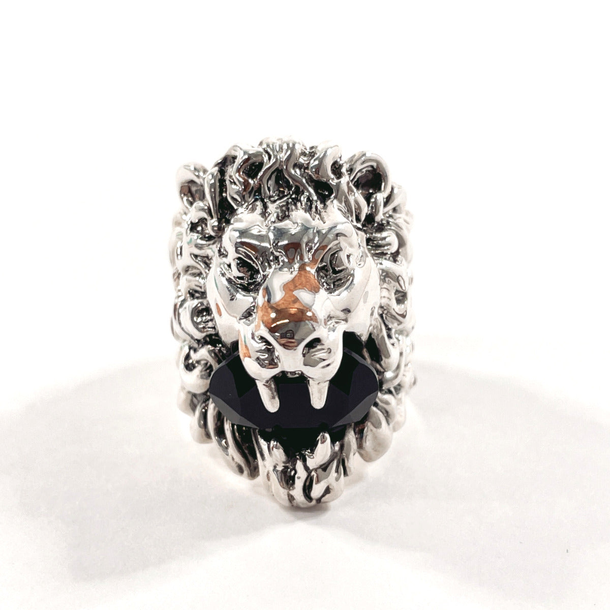 GUCCI Ring Lion head Silver/crystal #14(JP Size) Silver mens Used