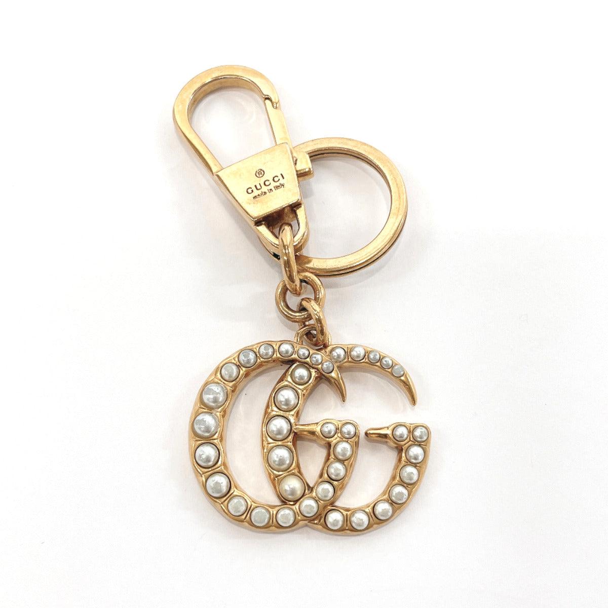 GUCCI Key Ring Double G GG Marmont Pearl-embellished Gold Key Chain Bag  Charm