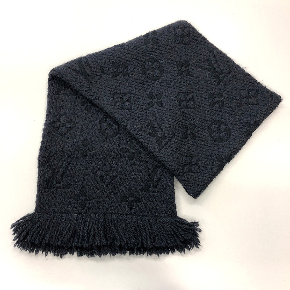 LOUIS VUITTON Wool Silk Logomania Scarf Charcoal Grey 605295
