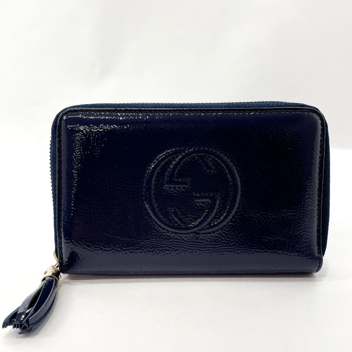 GUCCI purse 351486 Zip Around Interlocking G Patent leather Navy Women –