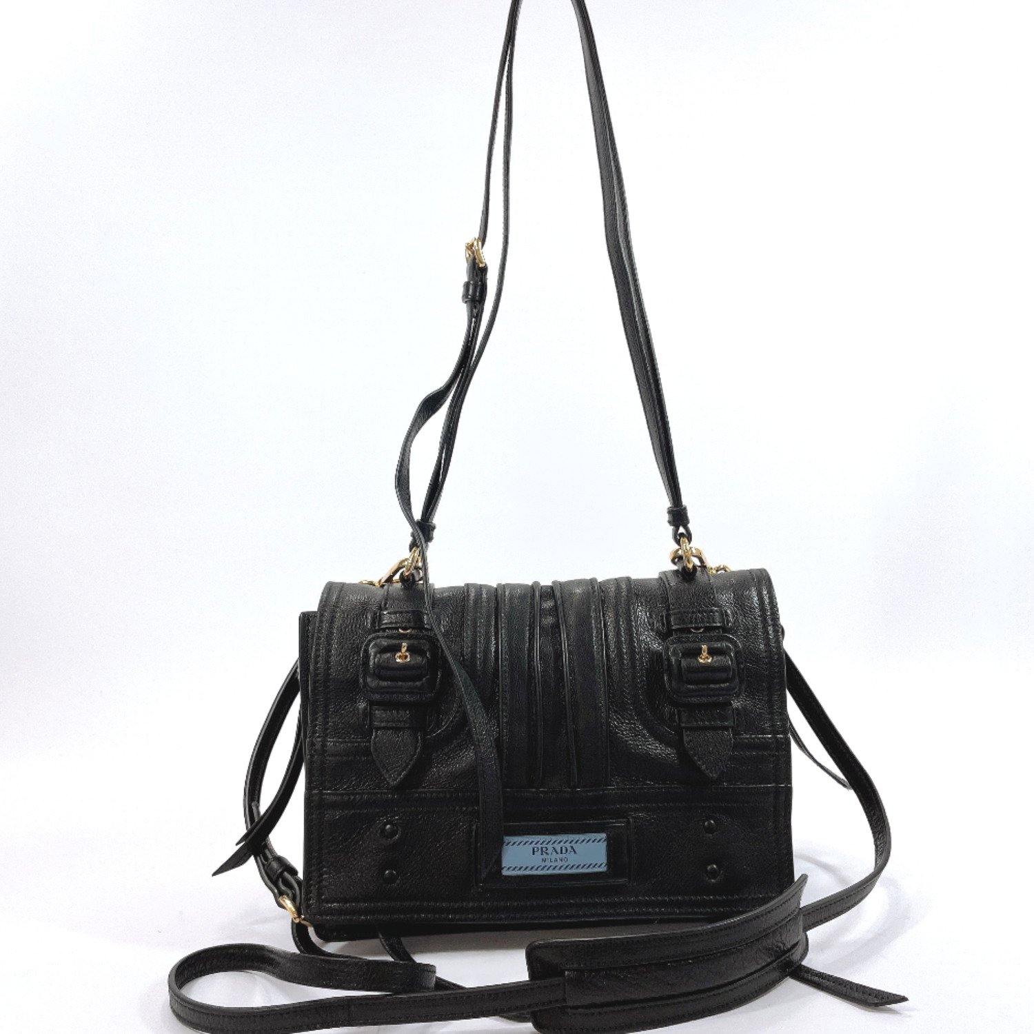 Prada Black Leather Top Handle 2way Shoulder Bag