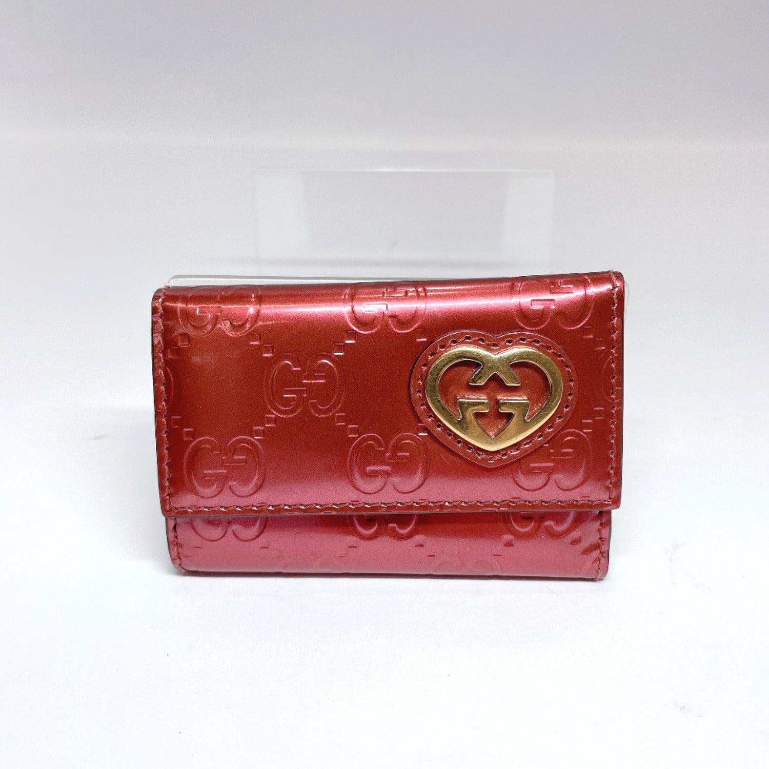 GUCCI GG Pattern Shima Leather Long Wallet Pink Lovely Heart Excellent Japan