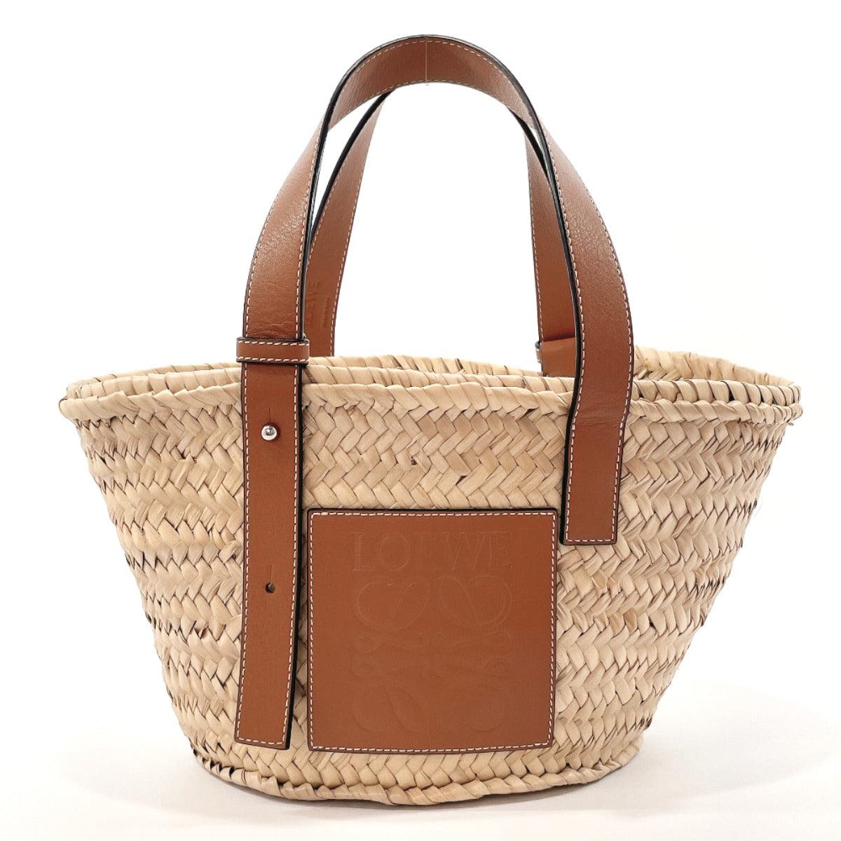 LOEWE Tote Bag 327.02.S93 Straw Bag Small Raffia/leather Brown Brown W –