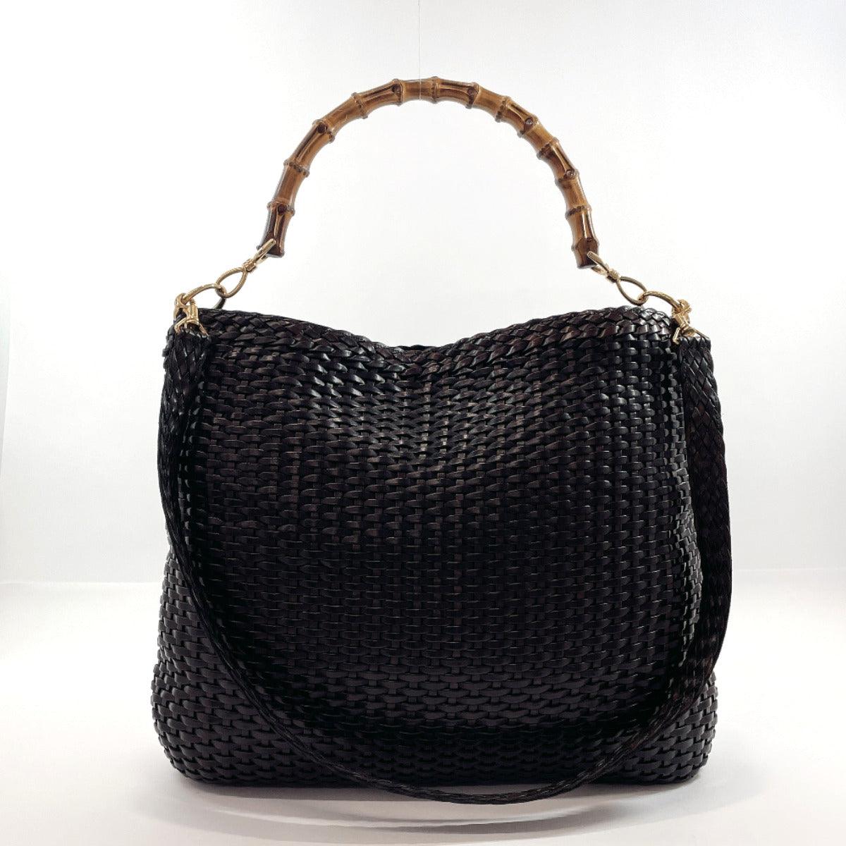 GUCCI Leather Woven Tote Bag Black