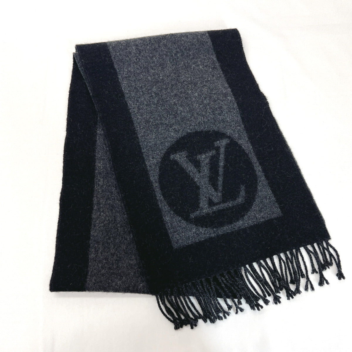 LOUIS VUITTON Scarf LV Logo Wool Angora Black Gray M70484 Escharpe Cardiff