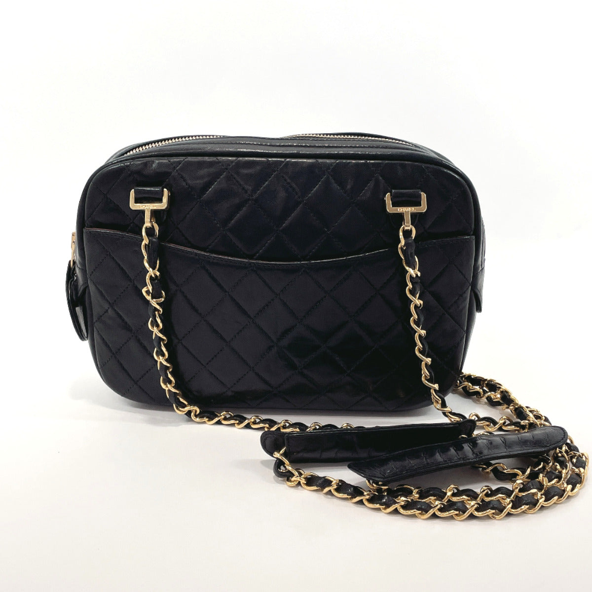 CHANEL Novelty Shoulder Chain Bag Black 24 x 24cm Authentic Japan