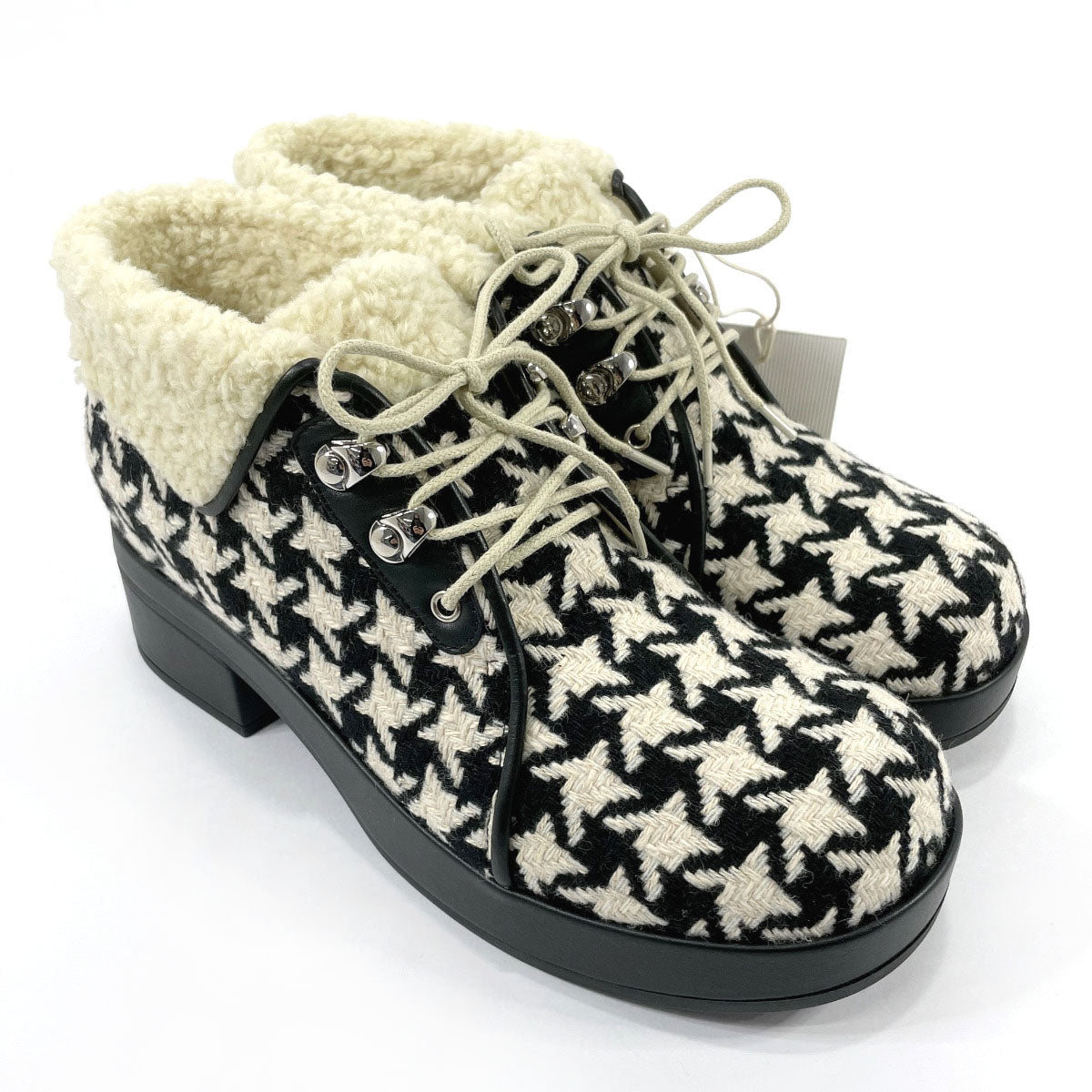 boots 591039 Houndstooth wool/Fake fur Black Black Women New – JP-BRANDS.com