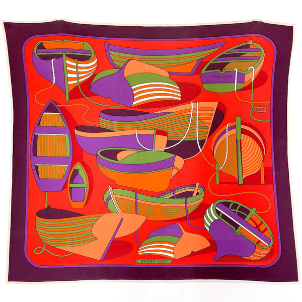 HERMES scarf THALASSA Boat pattern silk Red Red Women Used