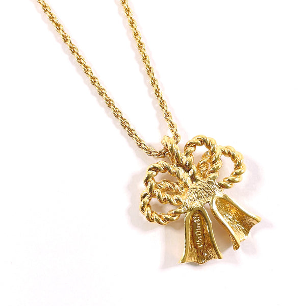 Christian Dior Necklace ribbon metal/Rhinestone gold Women Used