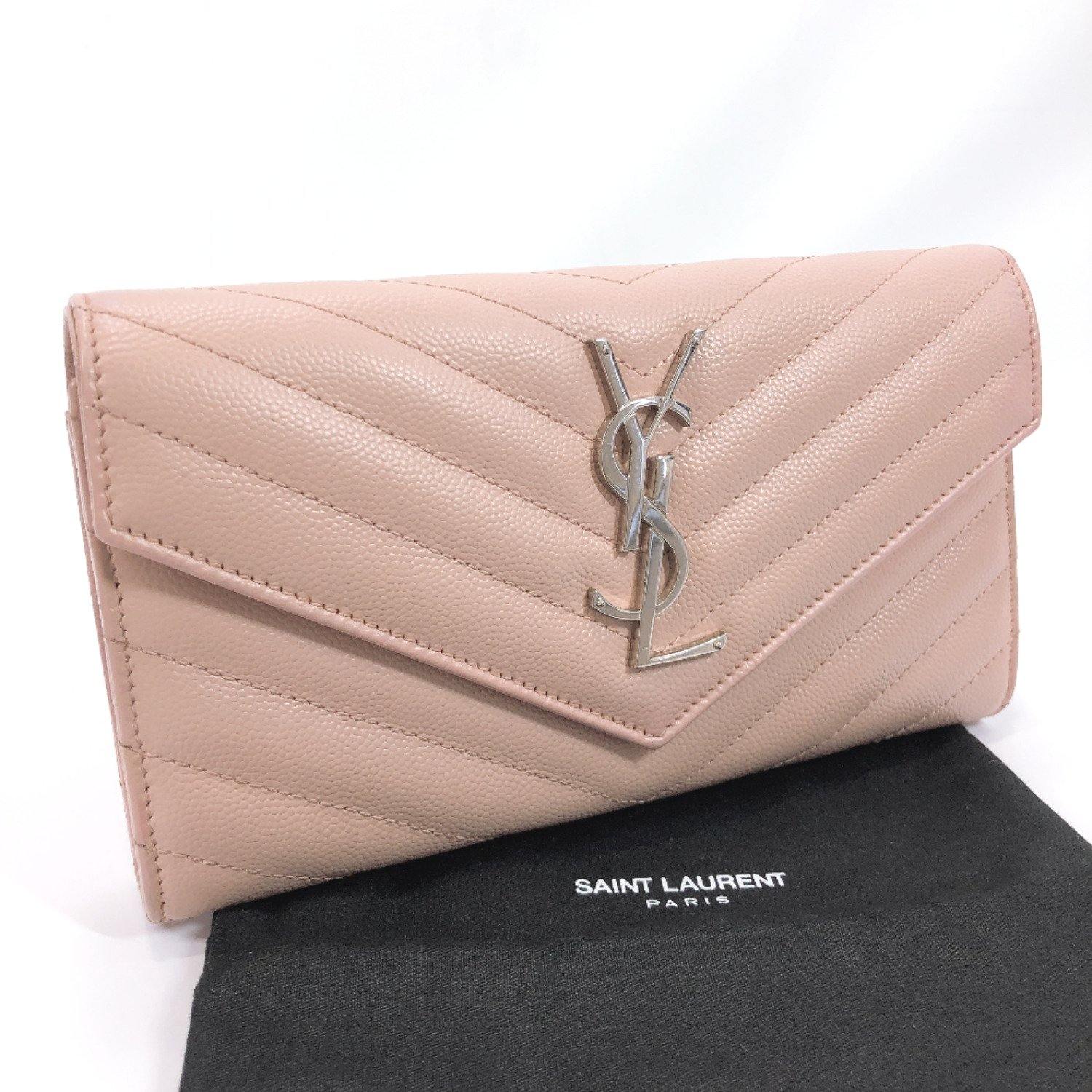 Saint Laurent Paris Long Wallet V-Stitch Pink Leather YSL