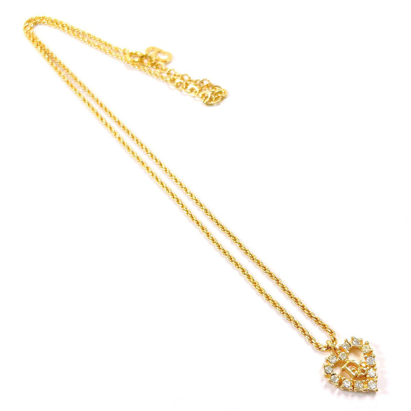 Christian Dior Necklace Heart logo vintage metal/Rhinestone gold