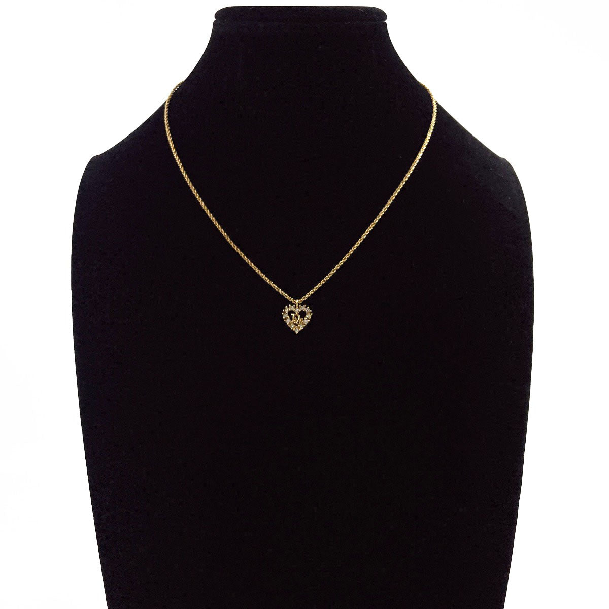Dior ネックレス Christian Dior Necklace Heart logo vintage metal/Rhinestone gold