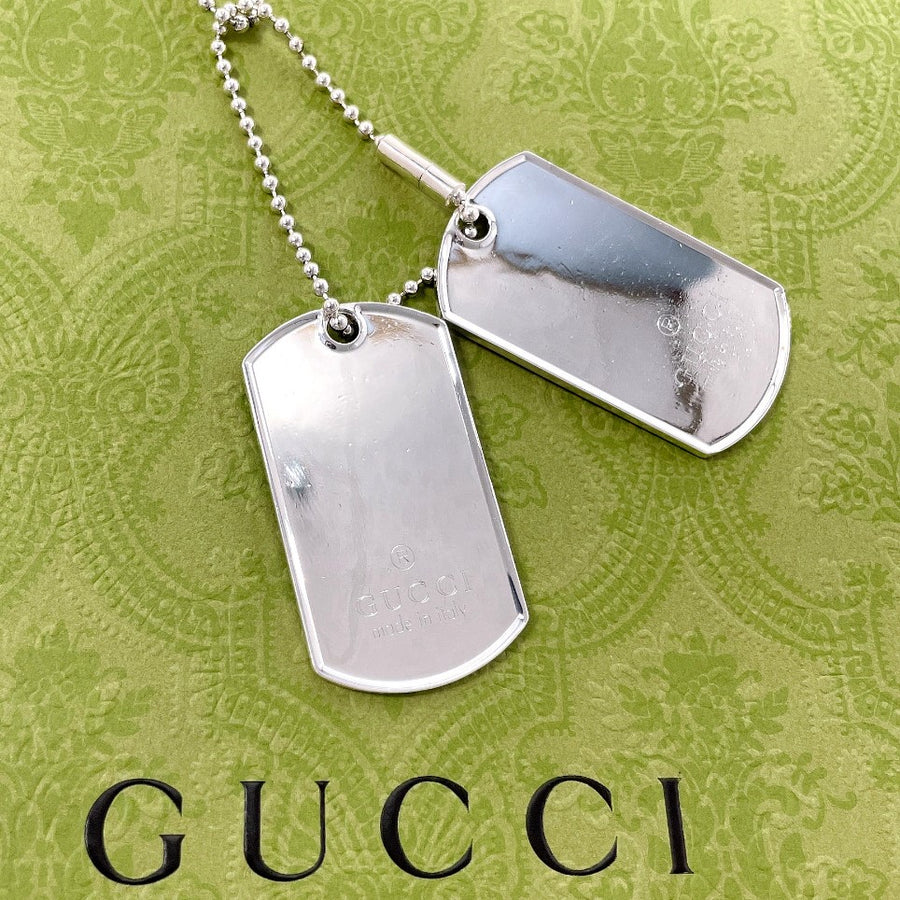 GUCCI Necklace dog tag double plate Ball chain Silver925 Silver
