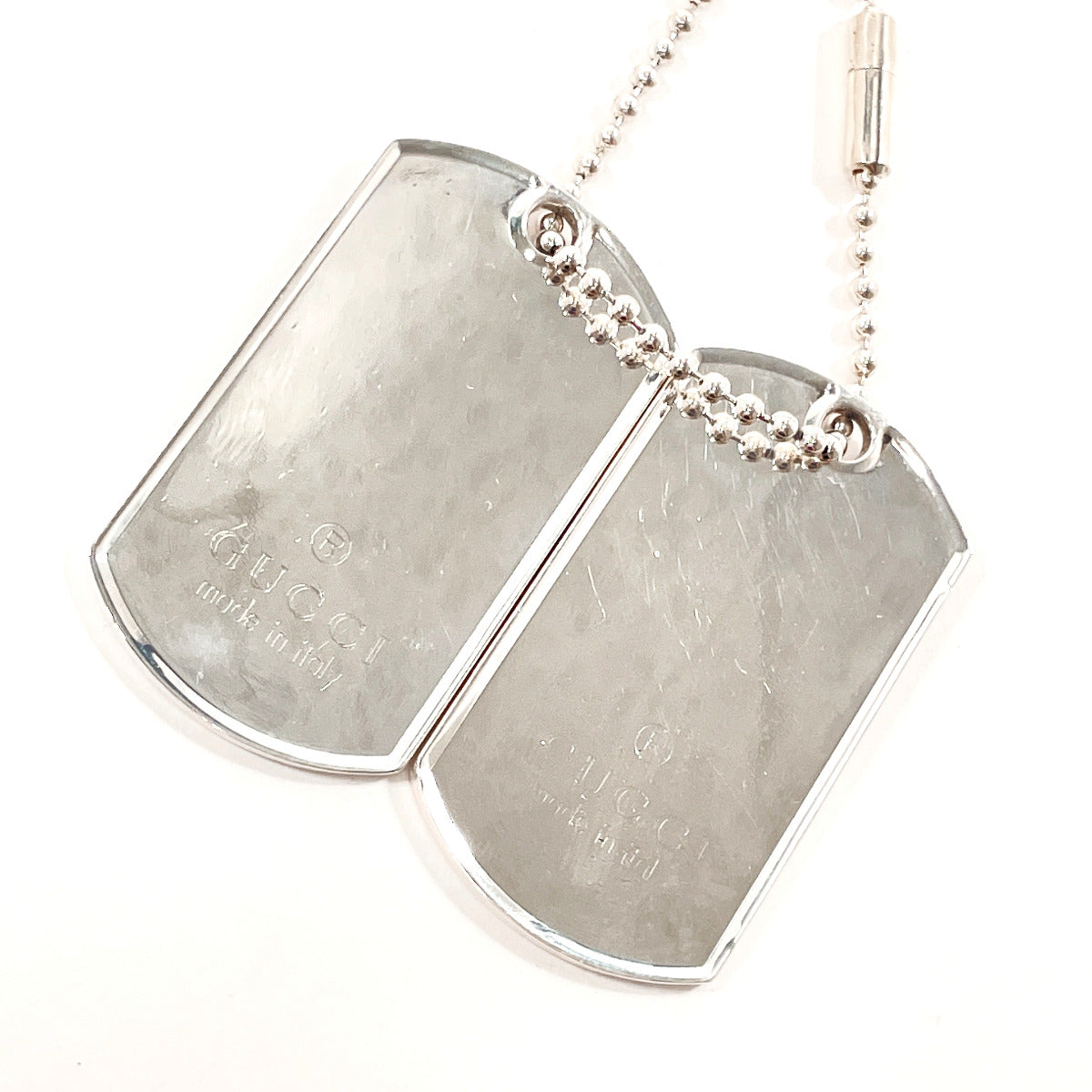 GUCCI Necklace dog tag double plate Ball chain Silver925 Silver