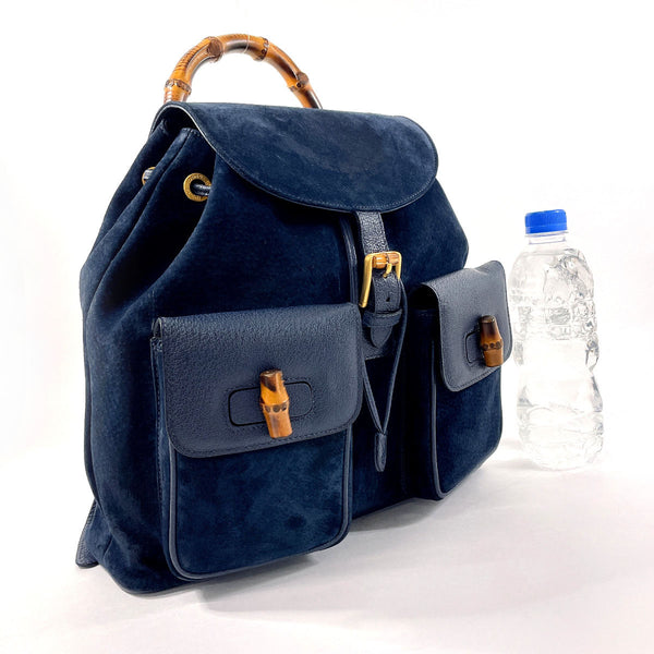 GUCCI Backpack Daypack 003・2058・0016 Bamboo Suede/leather Navy Women Used