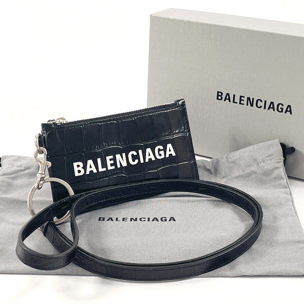 BALENCIAGA coin purse 594548 Card Case leather Black unisex Used