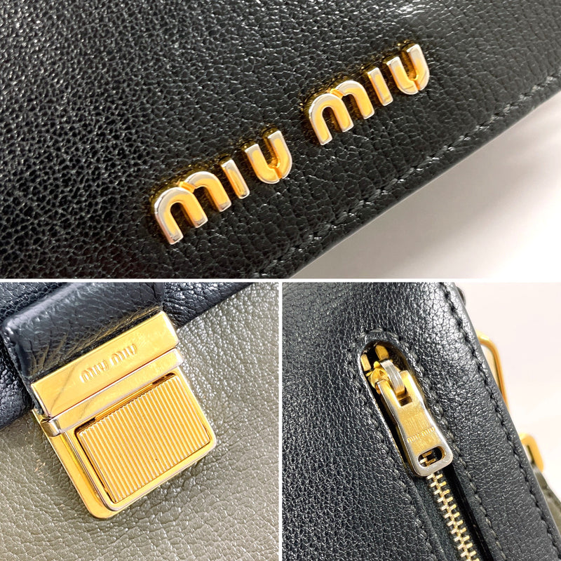 MIU MIU Handbag 5BA005 Madras 2WAY leather khaki khaki Women Used