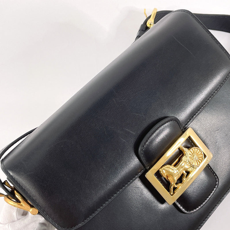 CELINE Shoulder Bag Carriage hardware vintage leather Black Women Used