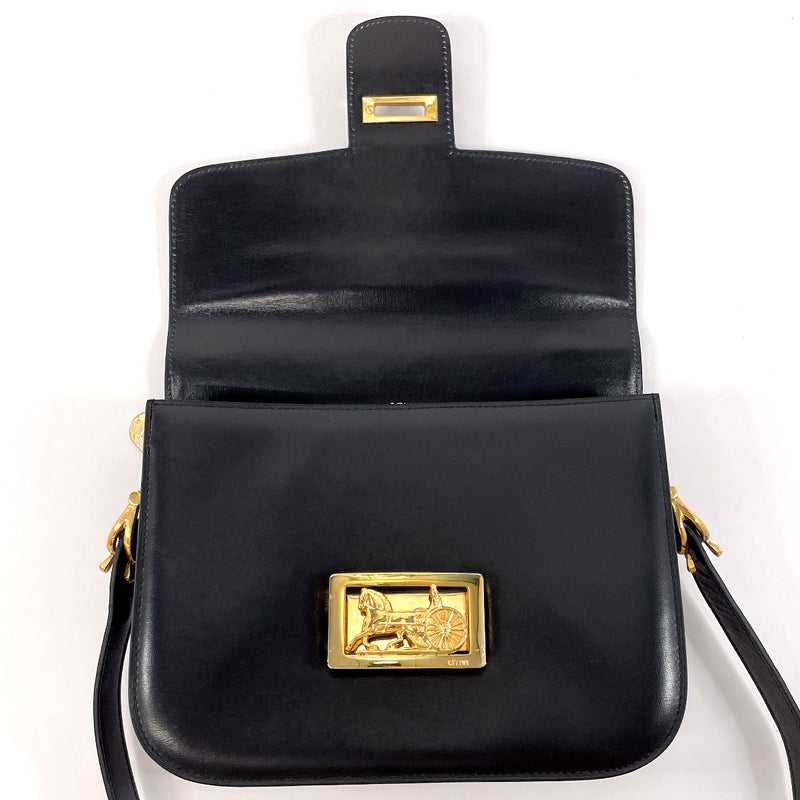 CELINE Shoulder Bag Carriage hardware vintage leather Black Women Used