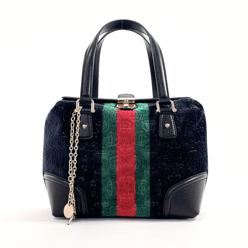 GUCCI Handbag 146002 Doctor&#39;s bag Sherry line Velor/leather Black Women Used