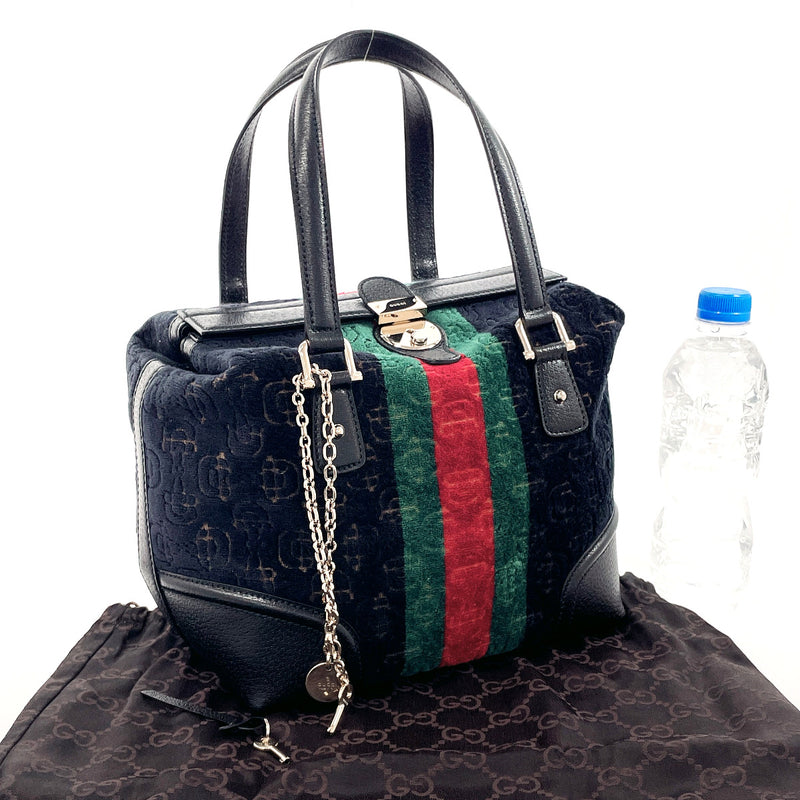 GUCCI Handbag 146002 Doctor&#39;s bag Sherry line Velor/leather Black Women Used