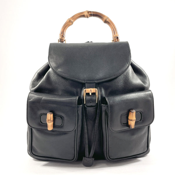 GUCCI Backpack Daypack 003・58・0016 Bamboo leather Black Women Used