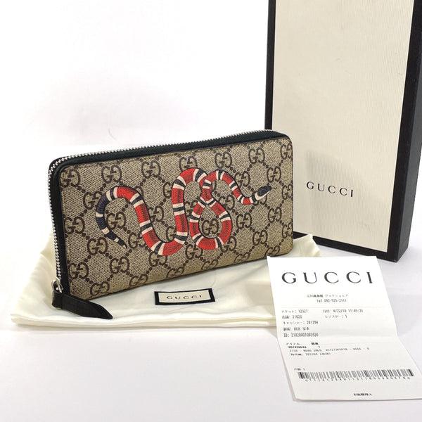 GUCCI purse 451273 King Snake Zip Around GG Supreme Canvas Brown mens Used