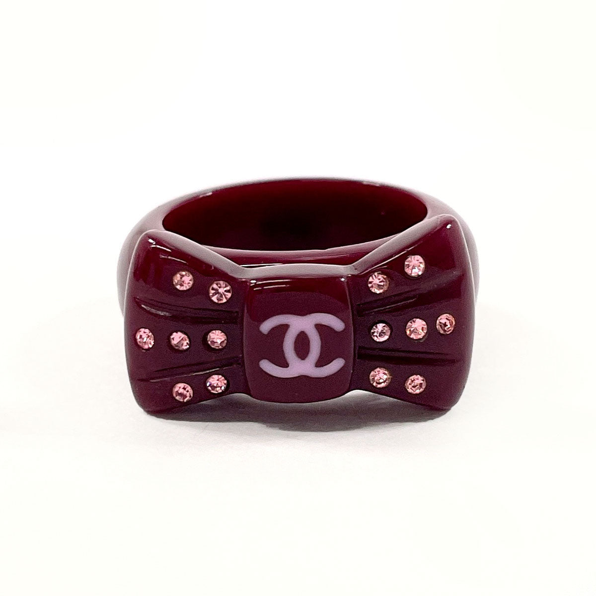 CHANEL Ring COCO Mark Ribbon plastic/Rhinestone #US 6 1/4 Bordeaux 02 ...
