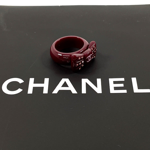 CHANEL Ring COCO Mark Ribbon plastic/Rhinestone #US 6 1/4 Bordeaux 02 P Women Second hand