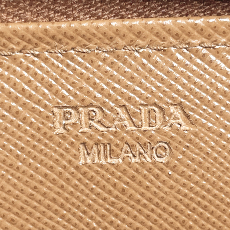 PRADA purse Zip Around stitch Safiano leather Brown Women Used