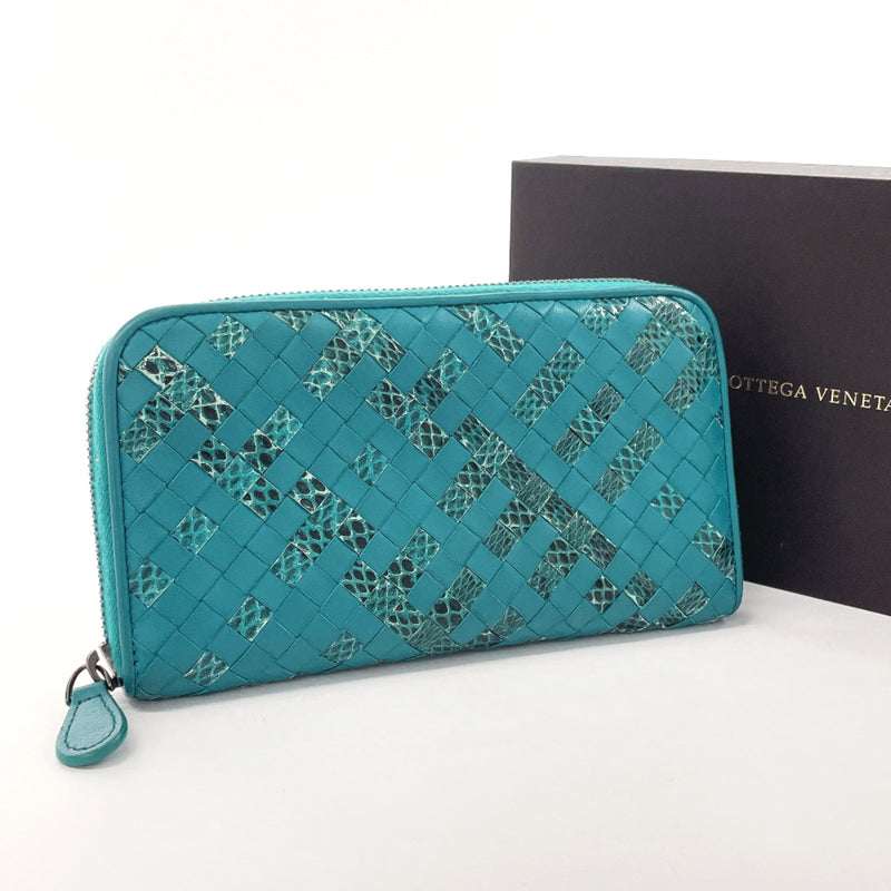 BOTTEGAVENETA purse Intrecciato Zip Around leather/Python blue unisex Used