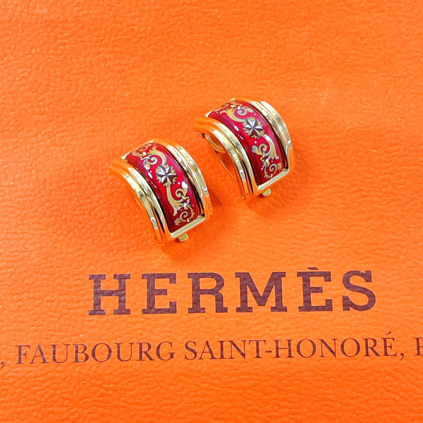 HERMES Earring Emaille Shippo metal gold gold Women Used