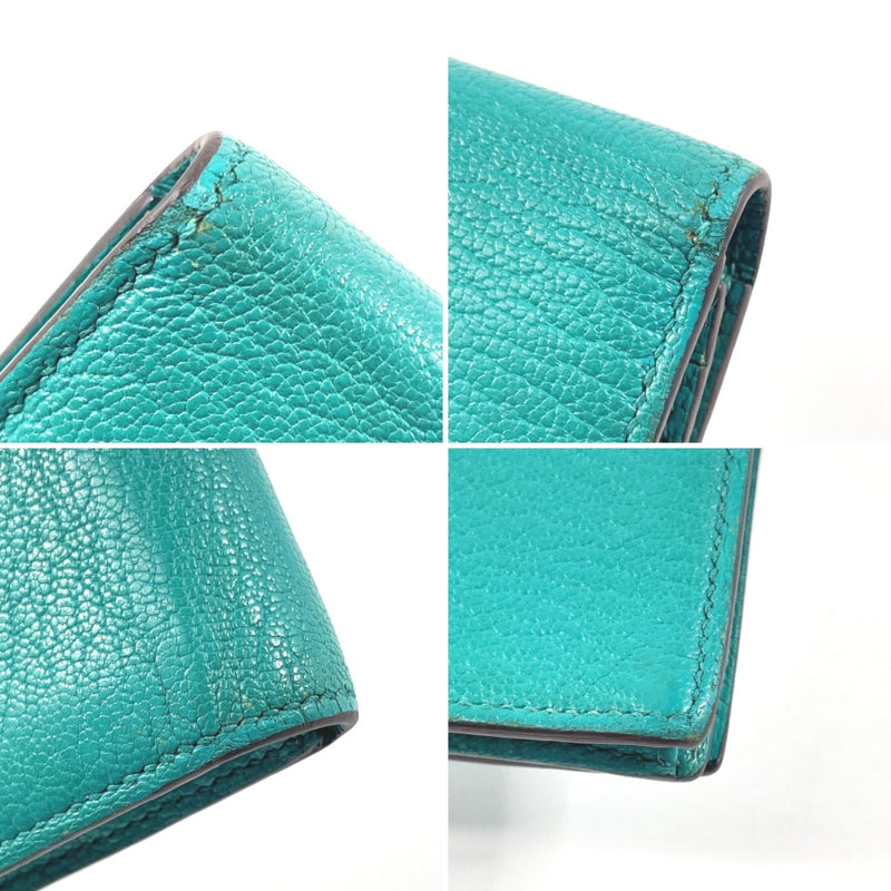 HERMES purse bearn souffle Shave green □LCarved seal Women Used