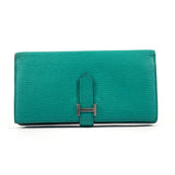 HERMES purse bearn souffle Shave green □LCarved seal Women Used