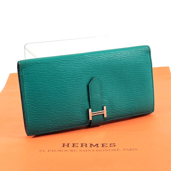 HERMES purse bearn souffle Shave green □LCarved seal Women Used