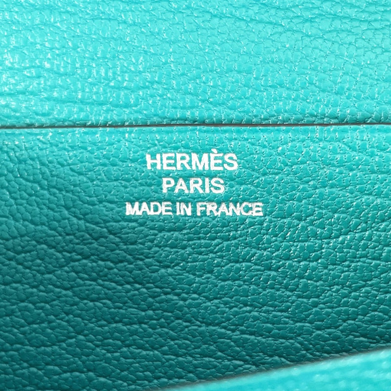 HERMES purse bearn souffle Shave green □LCarved seal Women Used