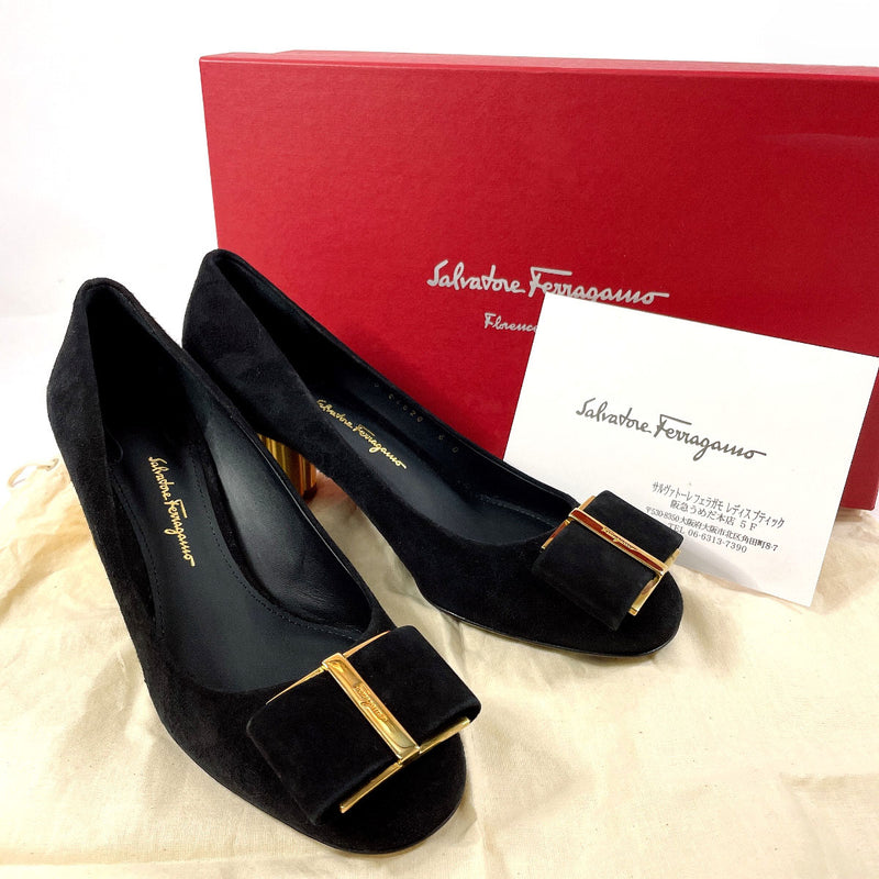 Salvatore Ferragamo pumps ribbon Suede Black Women New