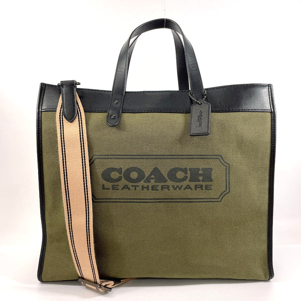 COACH Tote Bag C8457 With Coach Badge 2WAY canvas/leather khaki khaki mens Used